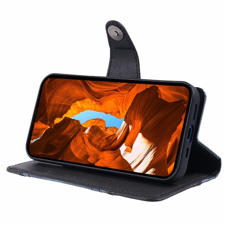 For iPhone 16e Case Splicing PU Leather Wallet Stand Phone Cover - Black