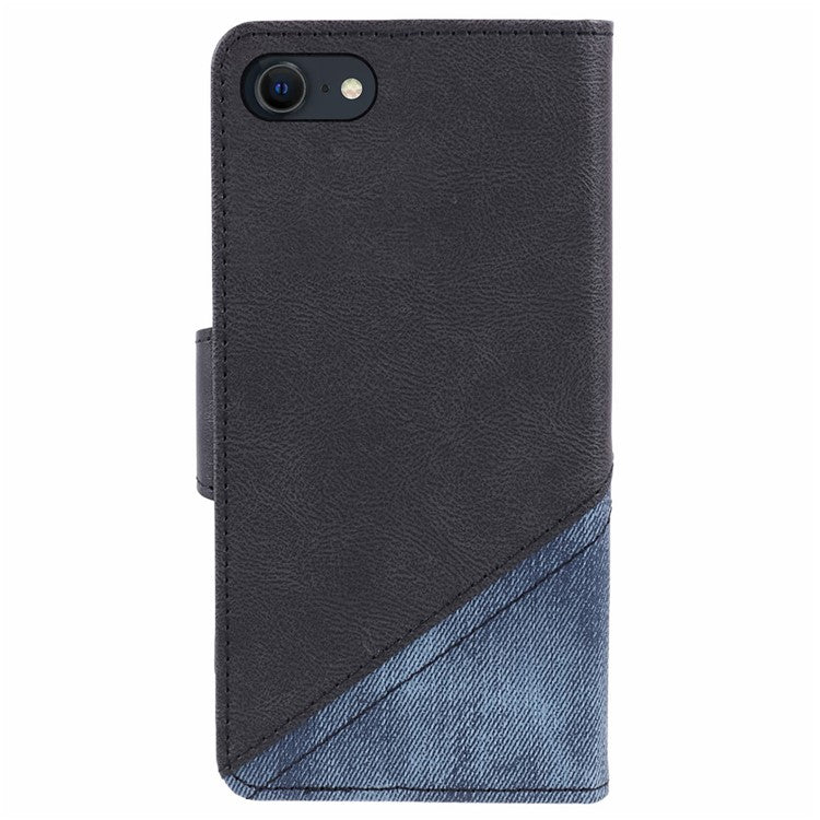 For iPhone 16e Case Splicing PU Leather Wallet Stand Phone Cover - Black