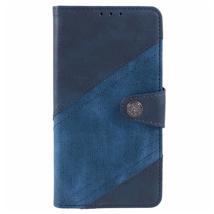 For iPhone 16e Case Splicing PU Leather Wallet Stand Phone Cover - Dark Blue