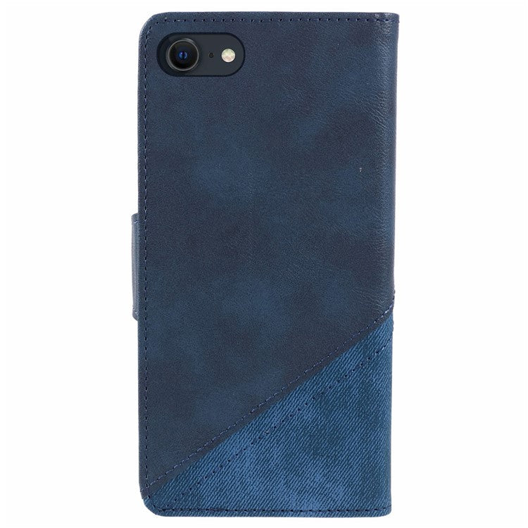 For iPhone SE (2025) Case Splicing PU Leather Wallet Stand Phone Cover - Dark Blue