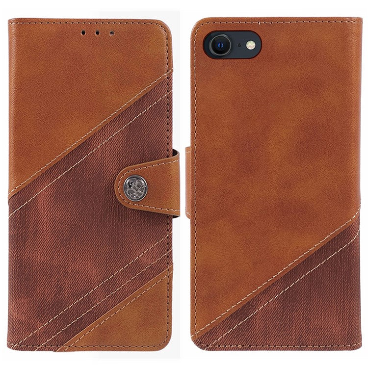 For iPhone SE (2025) Case Splicing PU Leather Wallet Stand Phone Cover - Brown