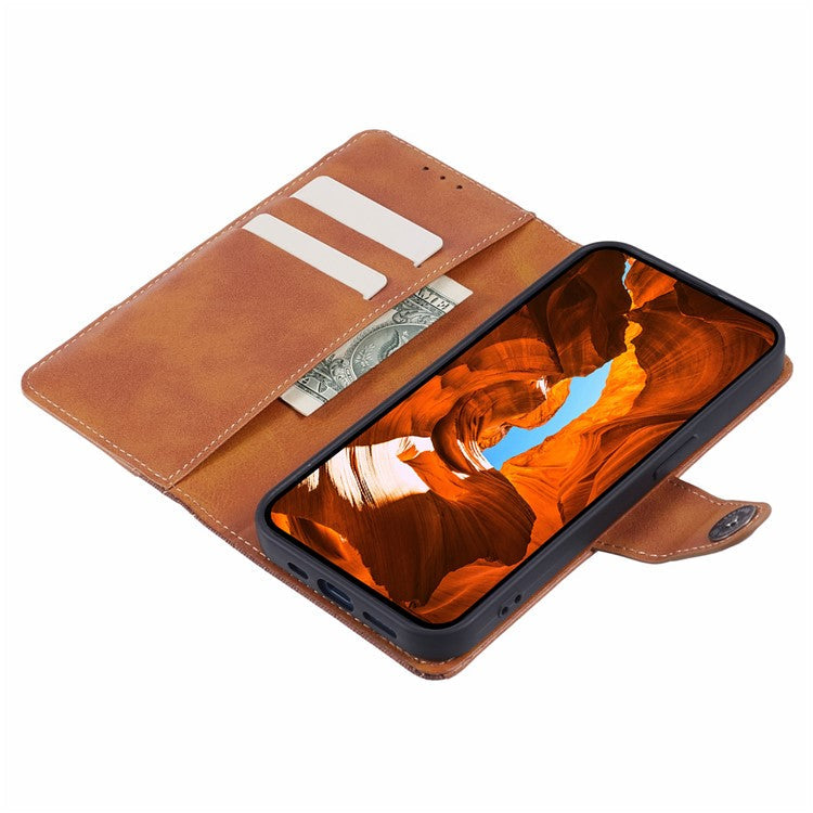 For iPhone 16e Case Splicing PU Leather Wallet Stand Phone Cover - Brown