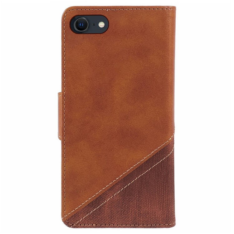 For iPhone 16e Case Splicing PU Leather Wallet Stand Phone Cover - Brown