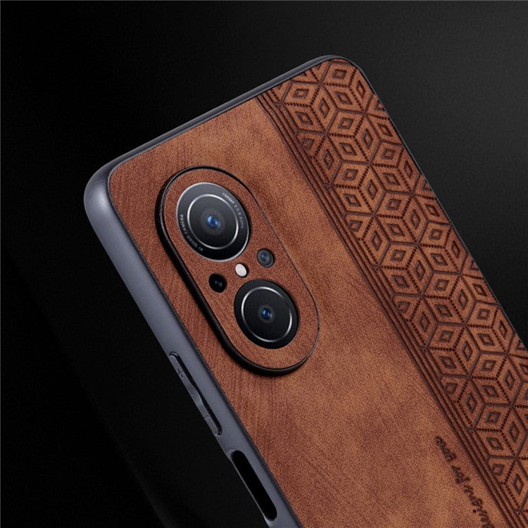 AZNS For Honor 50 SE Phone Back Case PU Leather+TPU Stylish Pattern Imprinted Phone Protective Shell - Brown