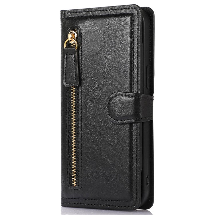 For Google Pixel 8 Pro Case Zipper Flip Leather Phone Cover Card Holder - Black