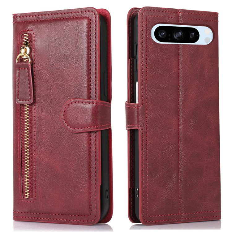 For Google Pixel 8 Pro Case Zipper Flip Leather Phone Cover Card Holder - Red
