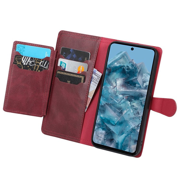 For Google Pixel 8 Pro Case Zipper Flip Leather Phone Cover Card Holder - Red