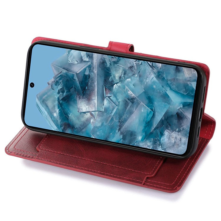 For Google Pixel 8 Pro Case Zipper Flip Leather Phone Cover Card Holder - Red