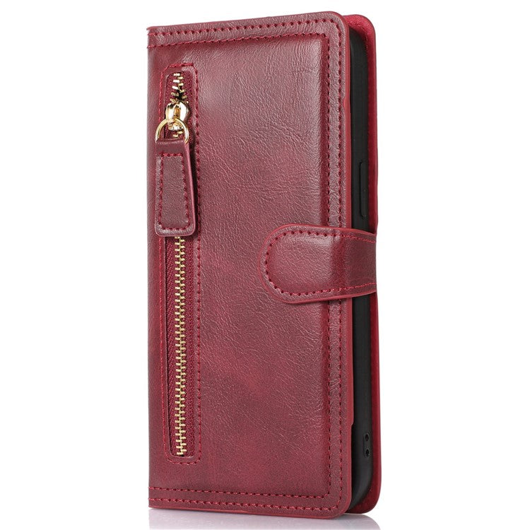 For Google Pixel 8 Pro Case Zipper Flip Leather Phone Cover Card Holder - Red