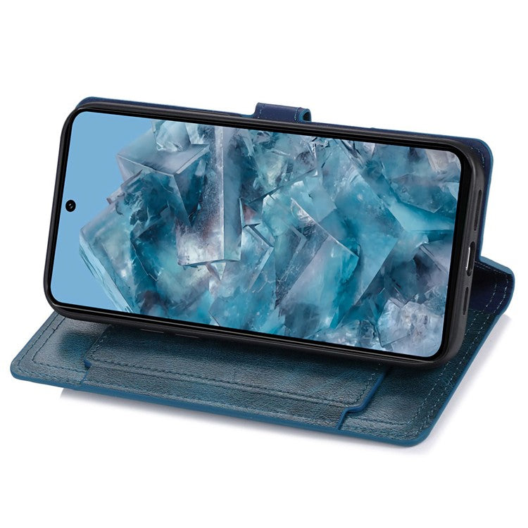 For Google Pixel 8 Pro Case Zipper Flip Leather Phone Cover Card Holder - Blue
