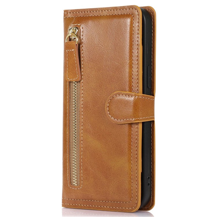 For Google Pixel 8 Pro Case Zipper Flip Leather Phone Cover Card Holder - Orange