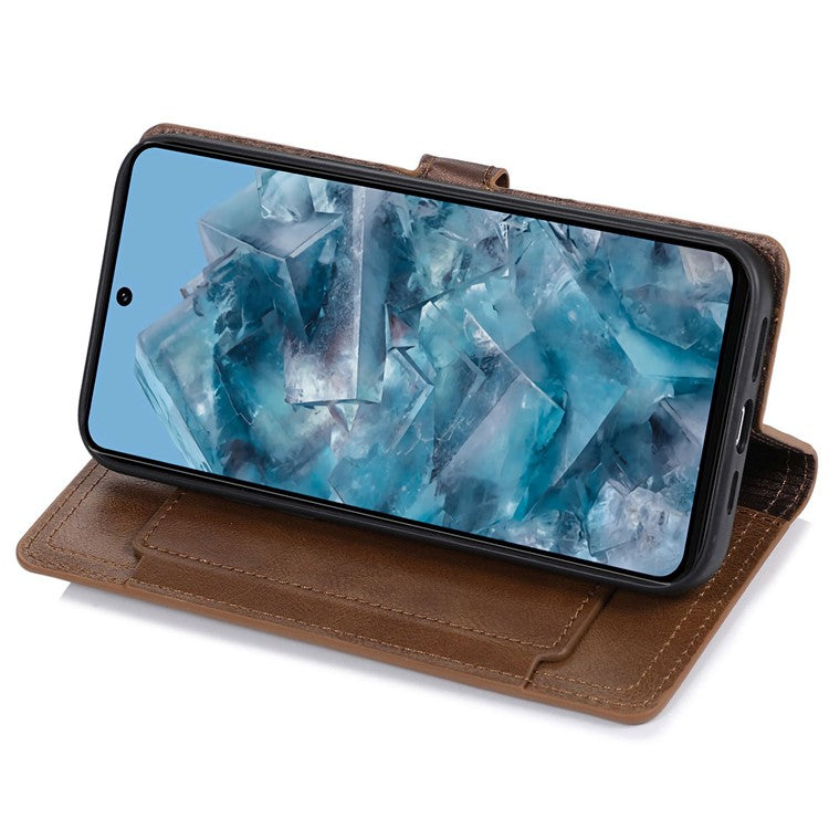 For Google Pixel 8 Pro Case Zipper Flip Leather Phone Cover Card Holder - Brown