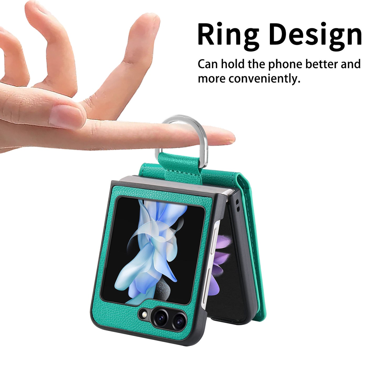 For Samsung Galaxy Z Flip6 5G Phone Case Card Slot Kickstand PU+PC Cover with Finger Ring - Green