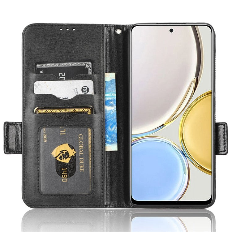 For Honor X9 5G / X30 5G / Magic4 Lite 5G Imprinted Triangle Pattern PU Leather Magnetic Flip Cover Stand Hand Strap Wallet Purse Case - Black