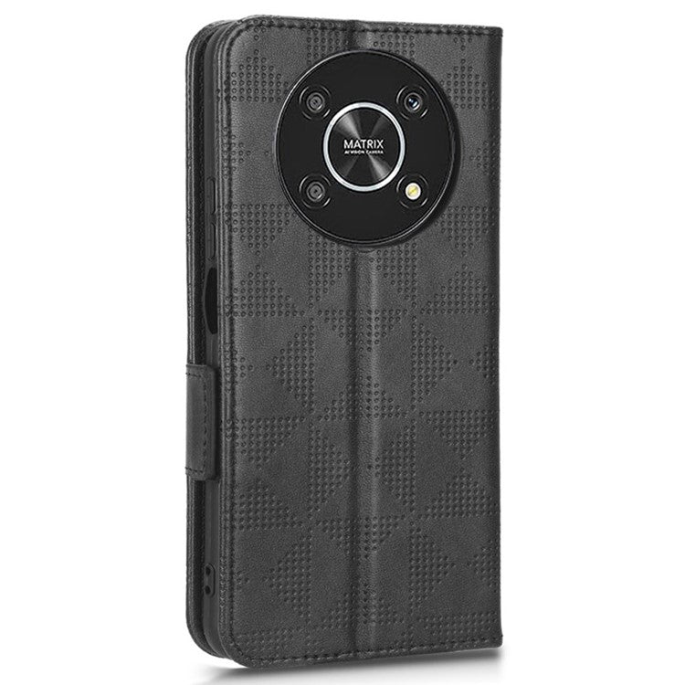 For Honor X9 5G / X30 5G / Magic4 Lite 5G Imprinted Triangle Pattern PU Leather Magnetic Flip Cover Stand Hand Strap Wallet Purse Case - Black