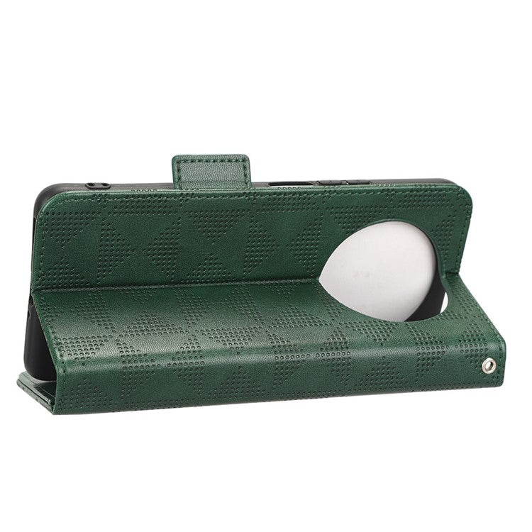 For Honor X9 5G / X30 5G / Magic4 Lite 5G Imprinted Triangle Pattern PU Leather Magnetic Flip Cover Stand Hand Strap Wallet Purse Case - Green