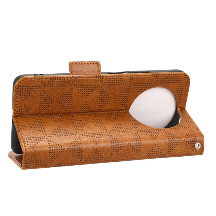 For Honor X9 5G / X30 5G / Magic4 Lite 5G Imprinted Triangle Pattern PU Leather Magnetic Flip Cover Stand Hand Strap Wallet Purse Case - Brown