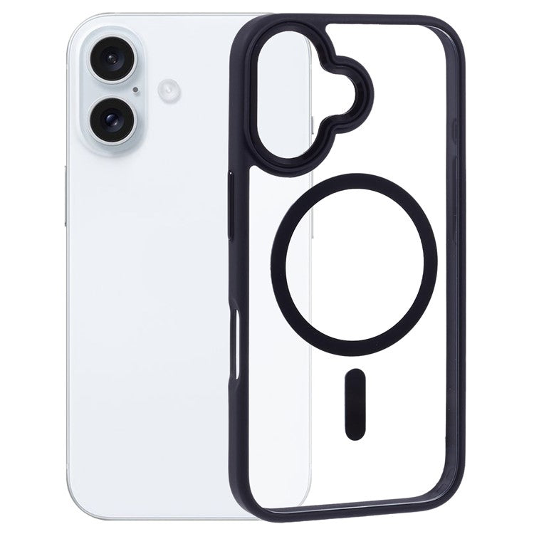 For iPhone 16 Compatible with MagSafe Phone Case Clear PC+TPU Back Cover - Black
