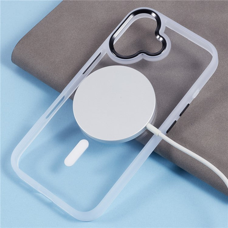 For iPhone 16 Compatible with MagSafe Phone Case Clear PC+TPU Back Cover - White