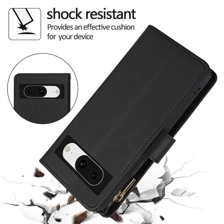 For Google Pixel 8 Case Chic Rhombus PU Leather Phone Cover with Shoulder Lanyard - Black