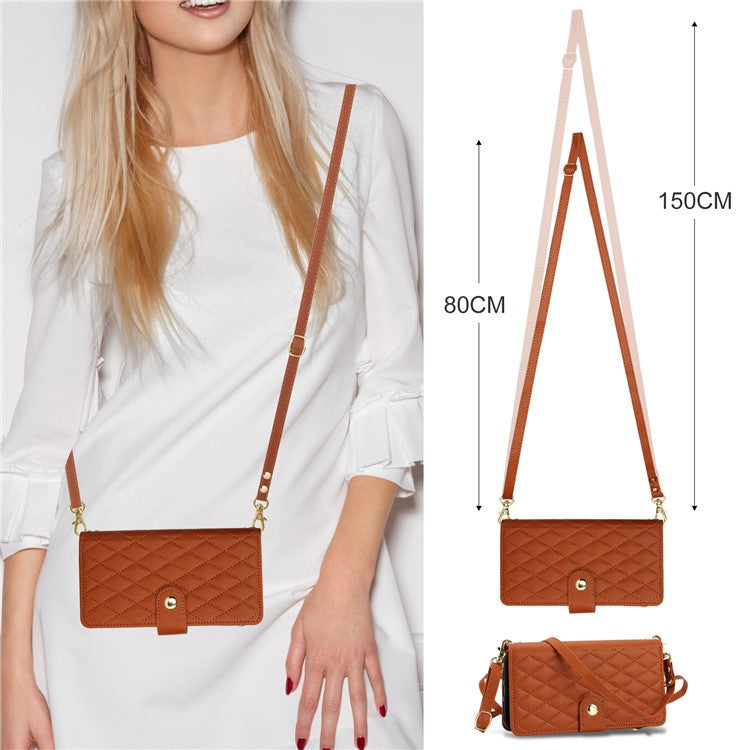 For Google Pixel 8 Case Chic Rhombus PU Leather Phone Cover with Shoulder Lanyard - Brown