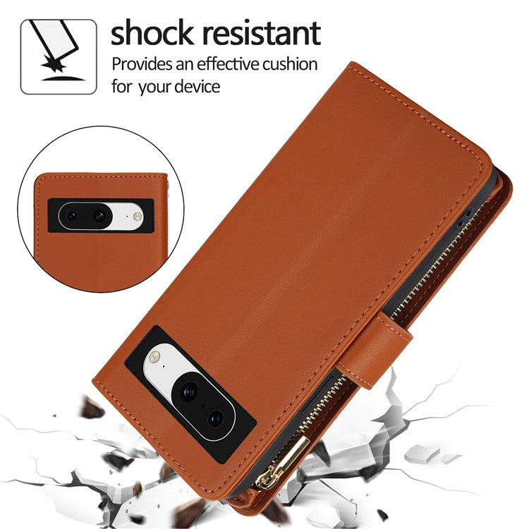 For Google Pixel 8 Case Chic Rhombus PU Leather Phone Cover with Shoulder Lanyard - Brown