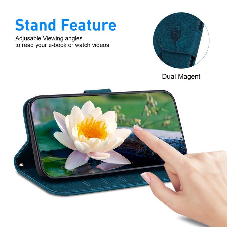 For Google Pixel 9 / 9 Pro Case Lotus Pattern Leather Phone Cover Stand View - Blue