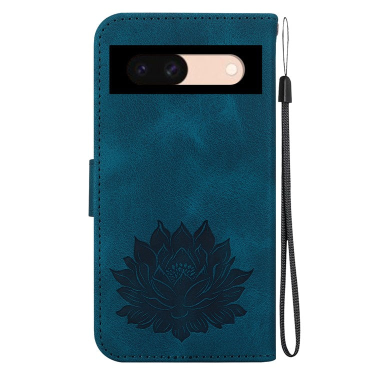 For Google Pixel 8a Case PU Leather Folio Flip Phone Cover Lotus Pattern - Blue
