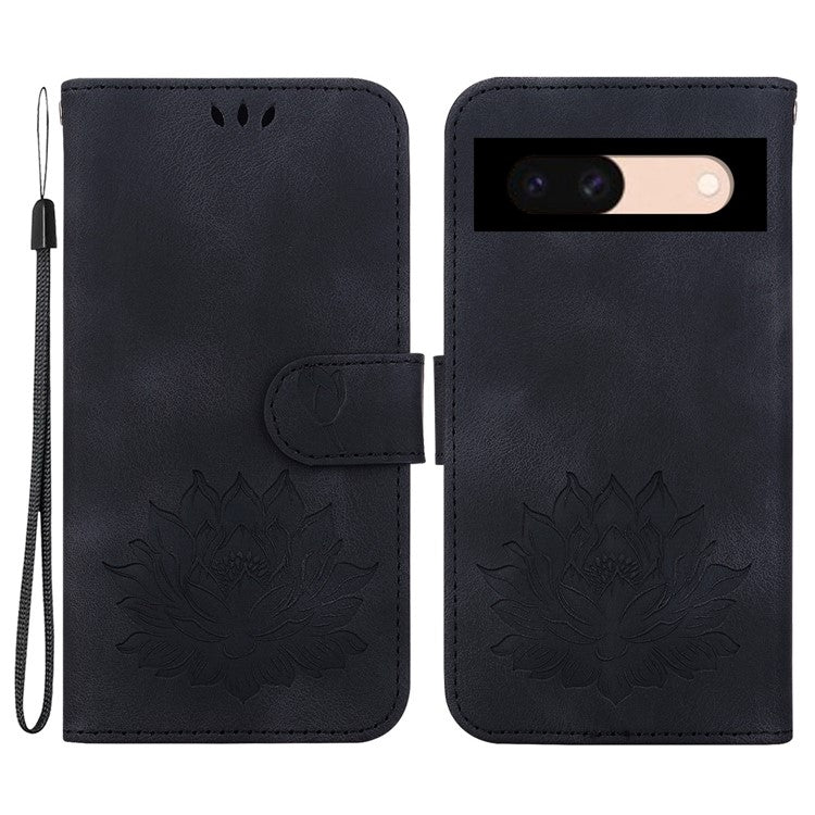 For Google Pixel 8a Case PU Leather Folio Flip Phone Cover Lotus Pattern - Black