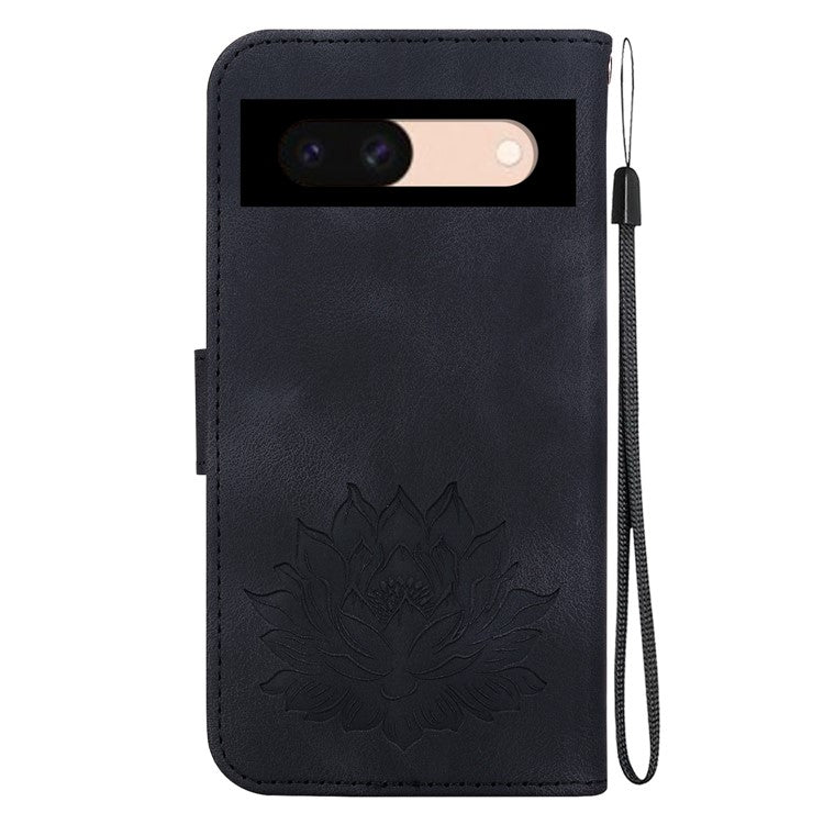 For Google Pixel 8a Case PU Leather Folio Flip Phone Cover Lotus Pattern - Black