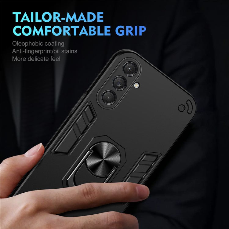 For Samsung Galaxy M55 5G Case PC+TPU Phone Cover with Rotation Ring Grip - Black