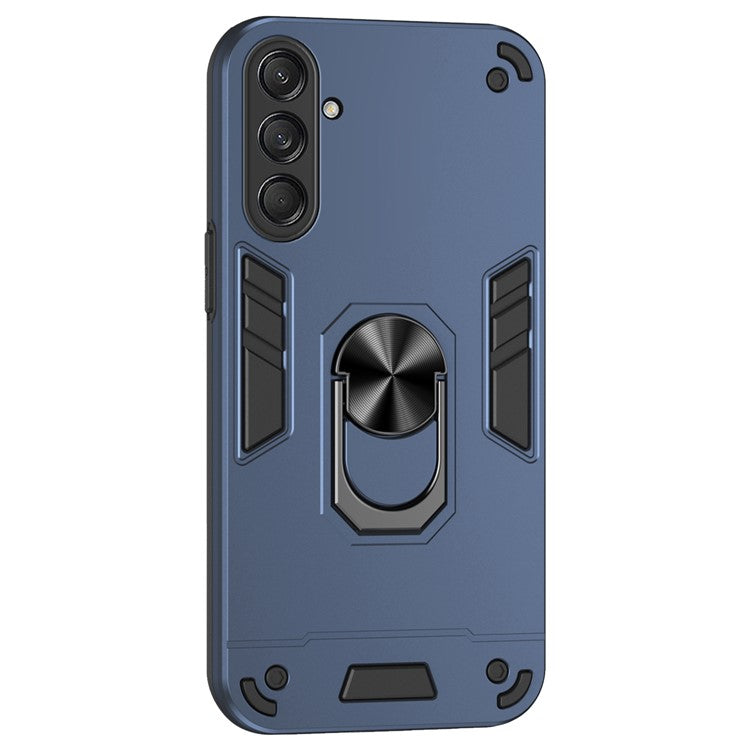 For Samsung Galaxy M55 5G Case PC+TPU Phone Cover with Rotation Ring Grip - Blue