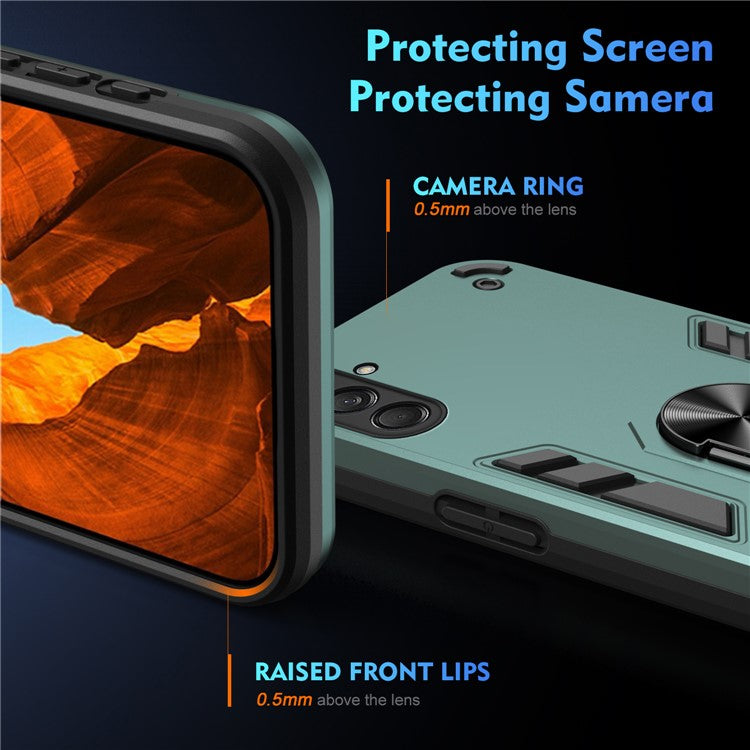 For Samsung Galaxy M55 5G Case PC+TPU Phone Cover with Rotation Ring Grip - Green