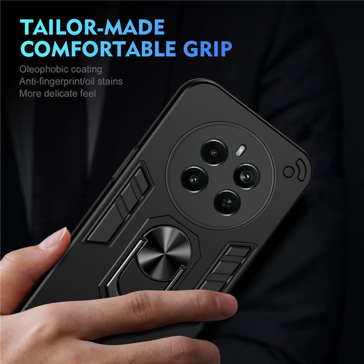For Realme Narzo 70 Pro 5G Case Kickstand PC+TPU Car Mount Magnetic Holder Phone Cover - Black