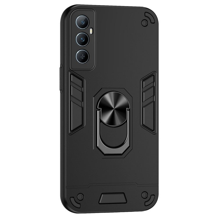 For Realme C65 4G Case PC+TPU Phone Cover with Ring Holder Kickstand, Anti-Scratch - Black