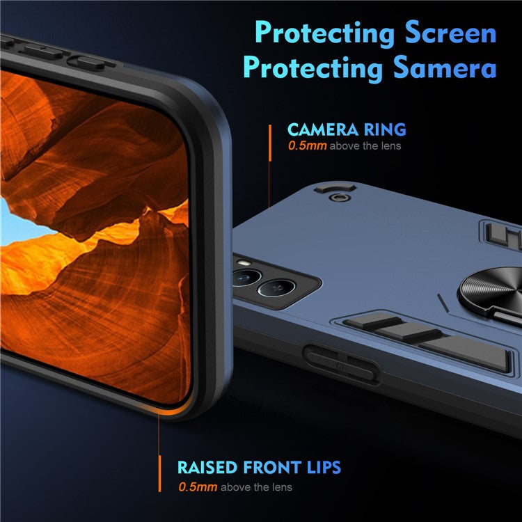 For Realme C65 4G Case PC+TPU Phone Cover with Ring Holder Kickstand, Anti-Scratch - Blue