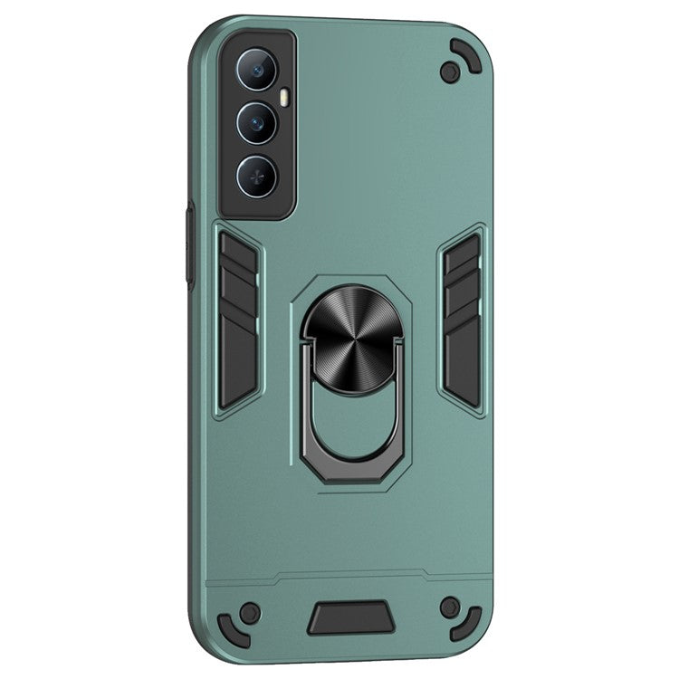 For Realme C65 4G Case PC+TPU Phone Cover with Ring Holder Kickstand, Anti-Scratch - Green