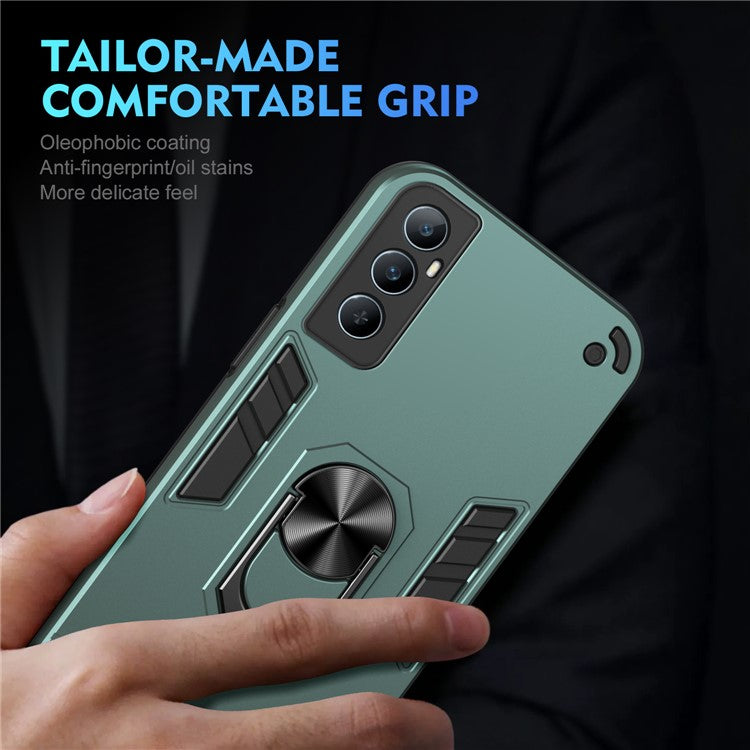 For Realme C65 4G Case PC+TPU Phone Cover with Ring Holder Kickstand, Anti-Scratch - Green