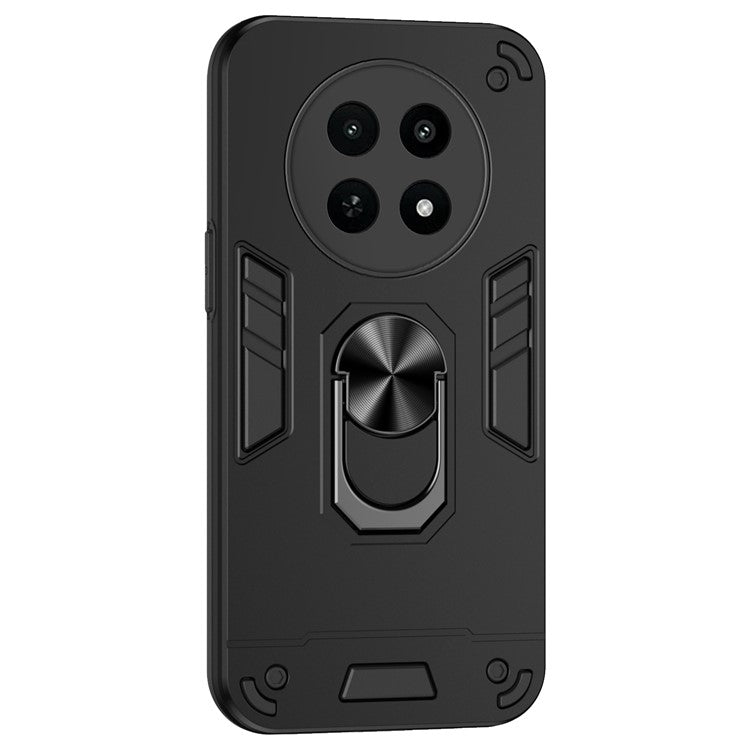 For Realme 12x 5G Case PC+TPU Kickstand Magnetic Car Mount Phone Cover - Black
