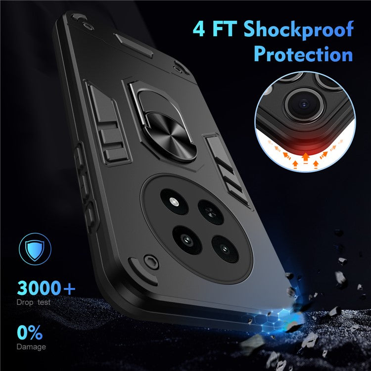 For Realme 12x 5G Case PC+TPU Kickstand Magnetic Car Mount Phone Cover - Black