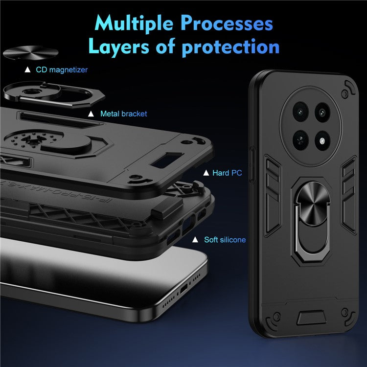 For Realme 12x 5G Case PC+TPU Kickstand Magnetic Car Mount Phone Cover - Black