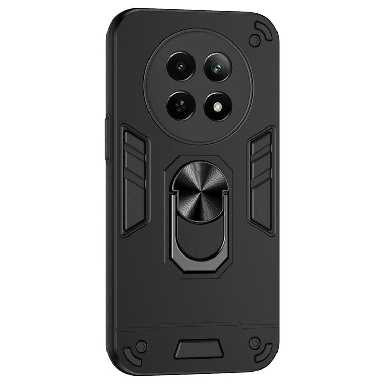 For Realme 12 5G Case PC+TPU Shockproof Phone Protective Cover Rotating Kickstand - Black