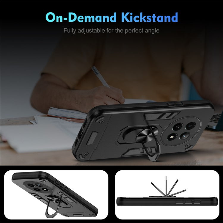 For Realme 12 5G Case PC+TPU Shockproof Phone Protective Cover Rotating Kickstand - Black