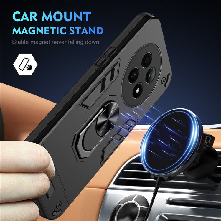 For Realme 12 5G Case PC+TPU Shockproof Phone Protective Cover Rotating Kickstand - Black
