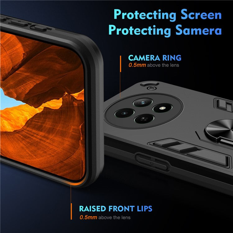For Realme 12 5G Case PC+TPU Shockproof Phone Protective Cover Rotating Kickstand - Black