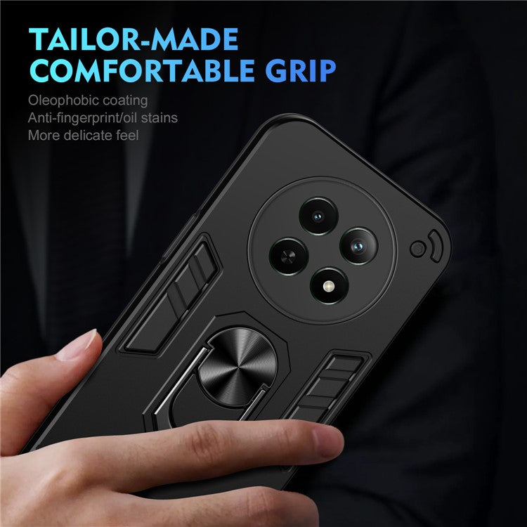 For Realme 12 5G Case PC+TPU Shockproof Phone Protective Cover Rotating Kickstand - Black