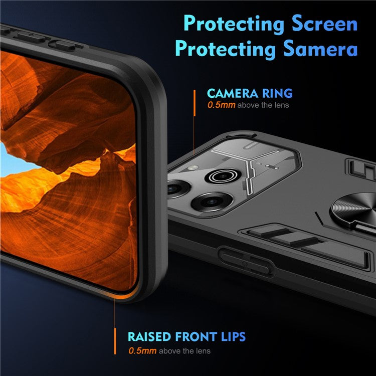 For TECNO Pova 6 Pro 5G Case PC+TPU Kickstand Protective Phone Cover - Black