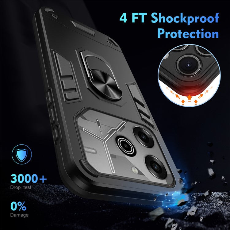 For TECNO Pova 6 Pro 5G Case PC+TPU Kickstand Protective Phone Cover - Black