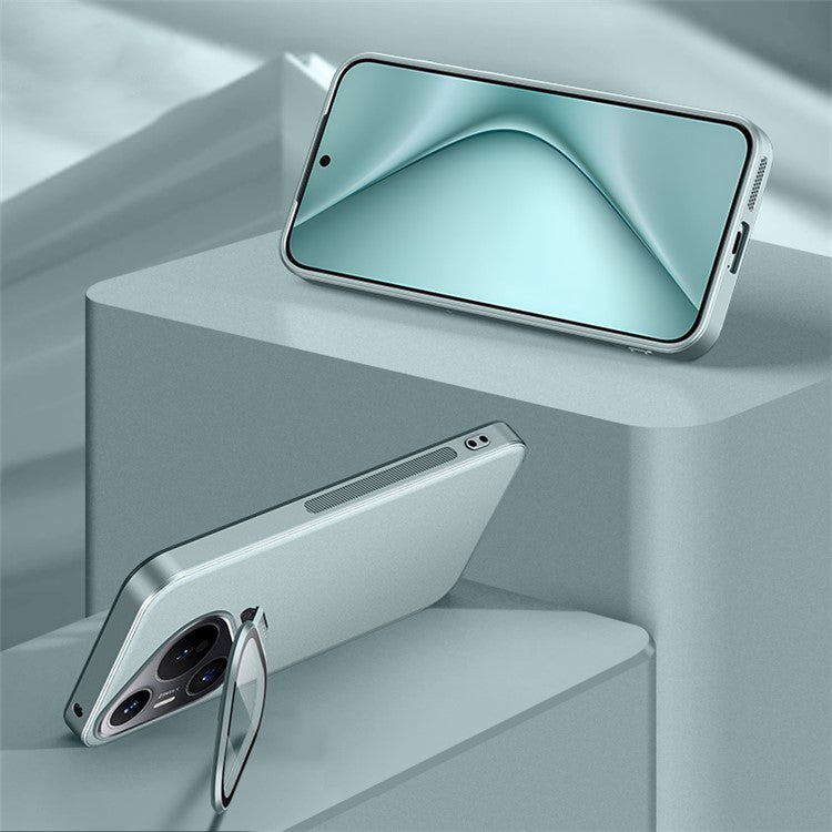 For Huawei Pura 70 Magnetic Case Metal Lens Frame Kickstand TPU+PC Anti-Drop Phone Cover - Baby Blue