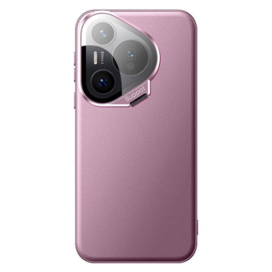 For Huawei Pura 70 Magnetic Case Metal Lens Frame Kickstand TPU+PC Anti-drop Phone Cover - Purple